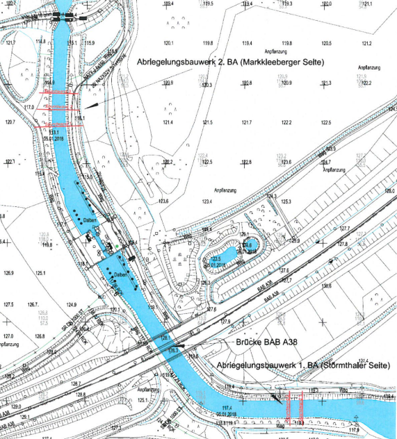 Lageplan mit Abriegelungsbauwerken im Kanal