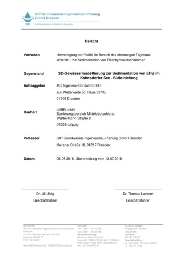 LMBV 20180712 Bericht Suedeinleitung Kahnsdorf EHS Sedimentation pdf
