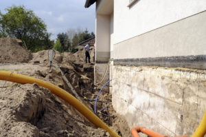 Haus, das aufgrund des Grundwasserwiederanstiegs, angehoben werden muss