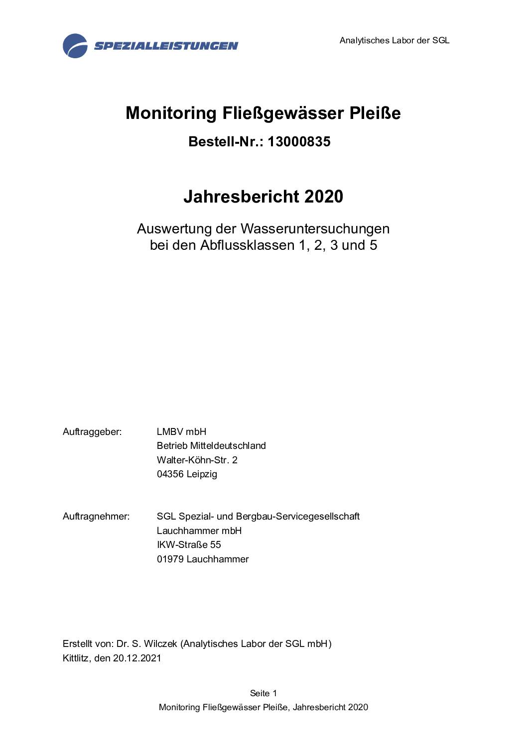 Bericht Monitoring Fliessgewaesser Pleisse 2020 inkl. Anl. 1 Anl. 2 pdf