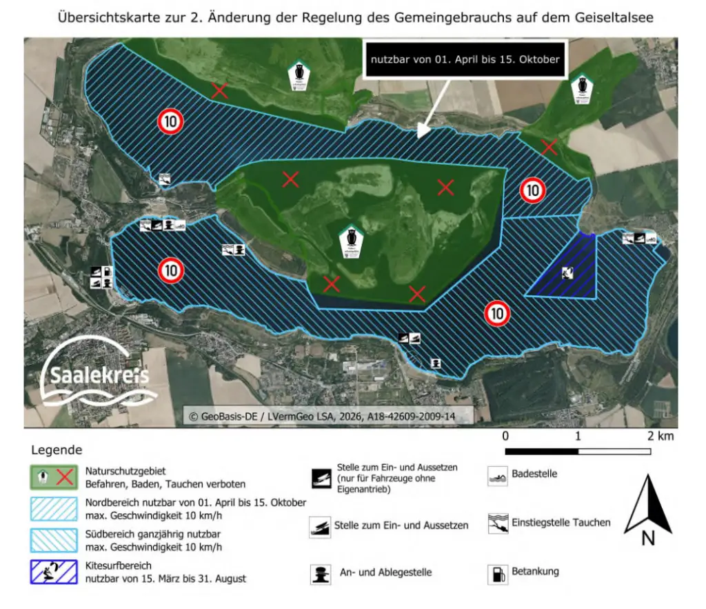 Uebersichtskarte zur 2. Aenderung der Regelung des Gemeingebrauchs auf dem Geiseltalsee