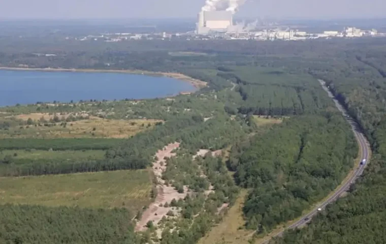 Blick auf die B 97 mit dem Industriepark Schwarze Pumpe im Hintergrund